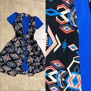 LuLaRoe S Blue Carly & M Aztec Joy. Fits like L/XL. Belt not included.